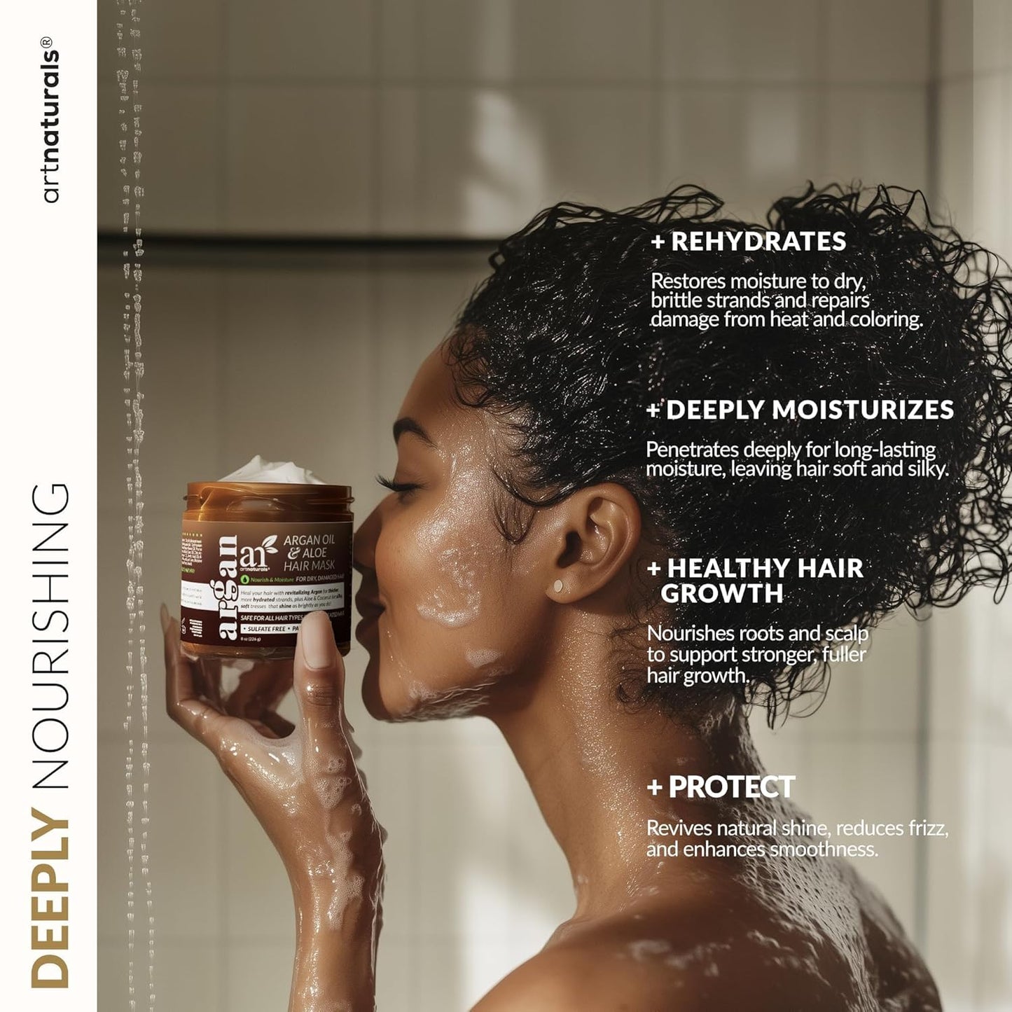 Hair Mask + Silk Bonnet for Sleeping Women Set - Deep Conditioner & Leave-In Conditioner for Dry, Damaged Hair - Argan Oil, Jojoba, Aloe & Keratin - Satin Bonnet for Sleeping, Repair & Hydrate (8 oz)