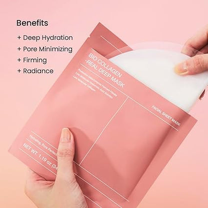 BIODANCE Bio-Collagen Real Deep Mask, Hydrating Overnight Hydrogel Face Mask, Pore Minimizing, Elasticity, Plumping Improvement, Korean Skin Care | 1.19oz(34g) x 4ea
