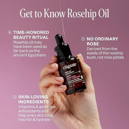 Cliganic Organic Rosehip Seed Oil for Face, 100% Pure | Natural Cold Pressed Unrefined Non-GMO | Carrier Oil for Skin