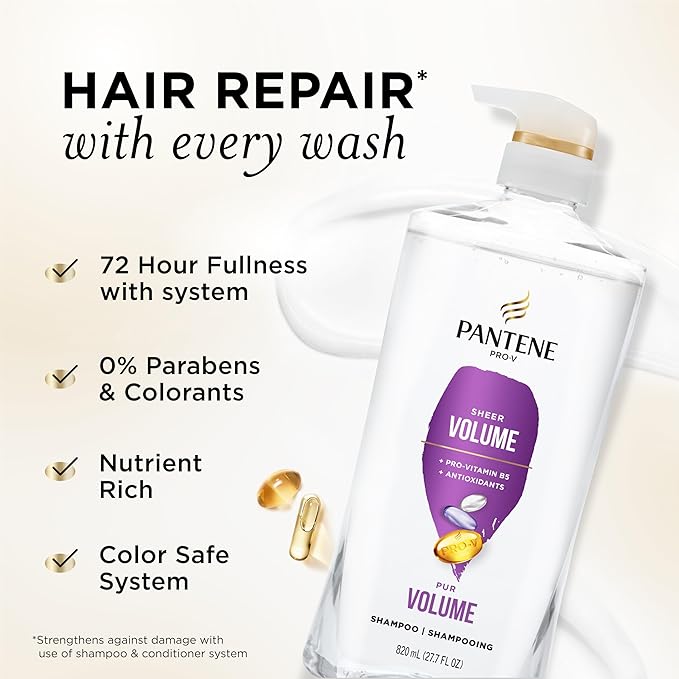Pantene Shampoo, Sheer Volume - 72-Hour Fullness, Lightweight