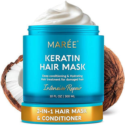 MAREE Deep Conditioning Hair Mask for Damaged Hair Treatment – Keratin Hair Care for Hydrating Growth Repair Moisturizing – Dry Curly Color Refreshing – Tratamiento Mascarilla Para el Cabello Seco