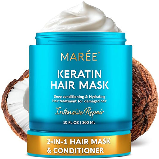 MAREE Deep Conditioning Hair Mask for Damaged Hair Treatment – Keratin Hair Care for Hydrating Growth Repair Moisturizing – Dry Curly Color Refreshing – Tratamiento Mascarilla Para el Cabello Seco
